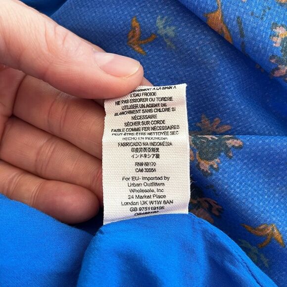 Free People Lilou Printed Mini Dress Fairy Boho Bell Sleeve Cobalt Blue Small - Picture 12 of 12